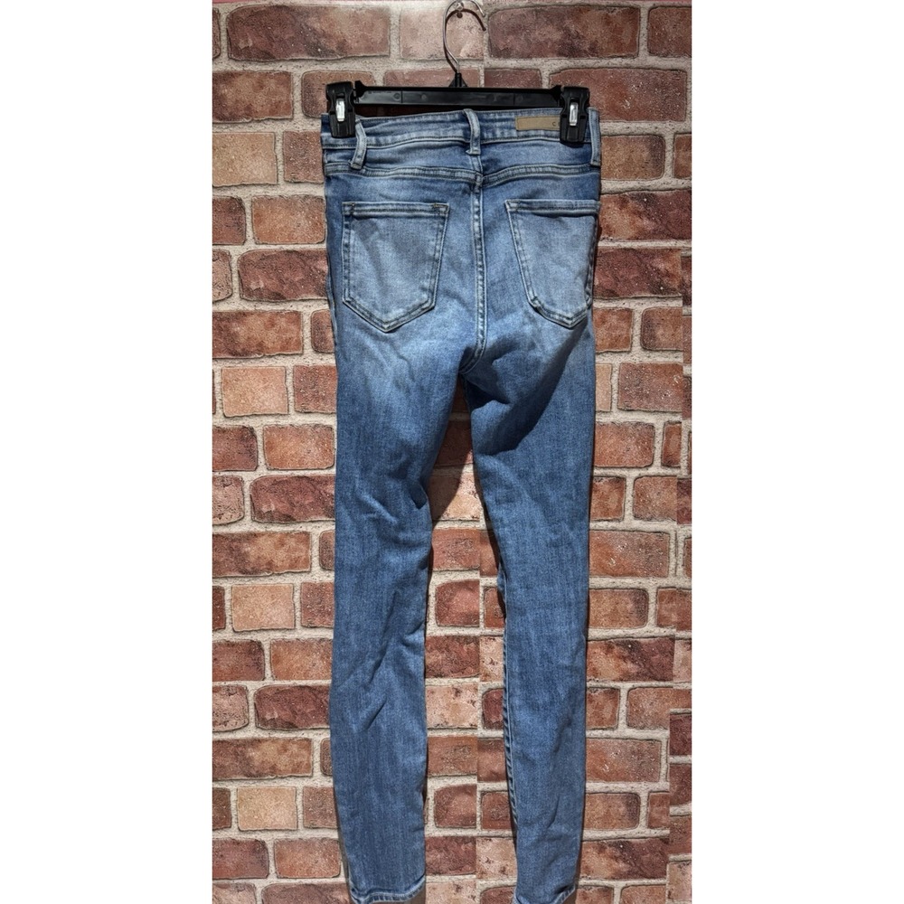 Cello Blue Denim Jeans Women's Size 1 Distressed Skinny Mid Rise DarkWash Skinny - Picture 2 of 8